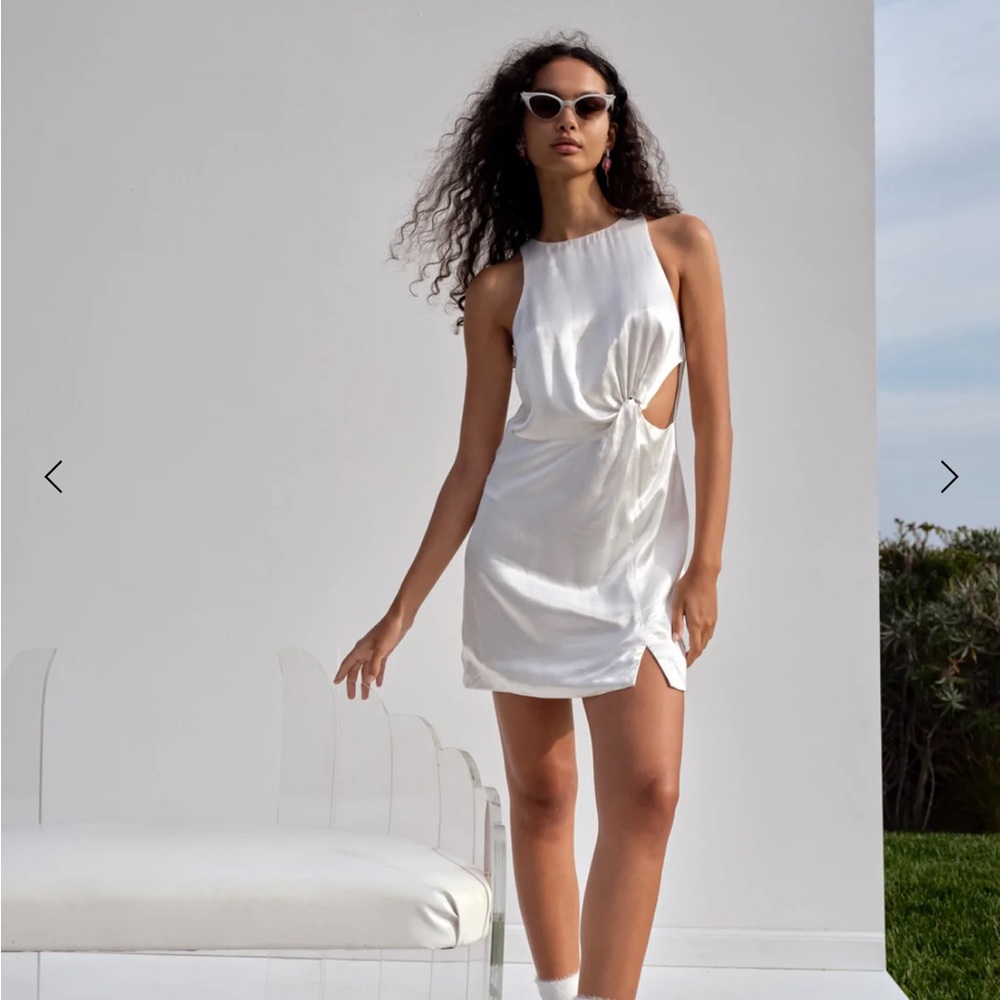 For Love & Lemons White Shiny Silk Lucy Mini Dress NWT